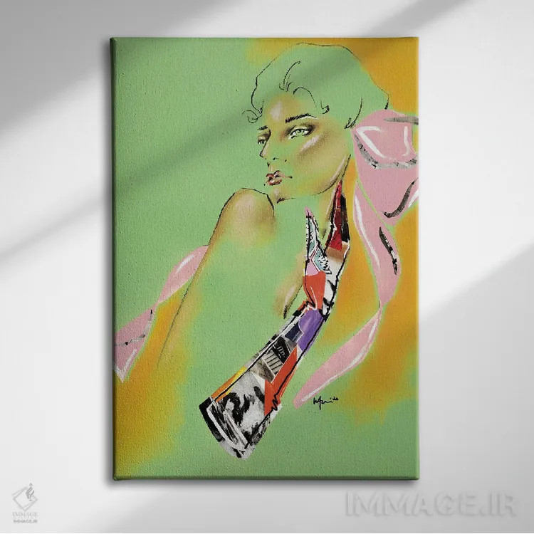 تابلو دکوراتیو کلاژ پاپیون صورتی اثر الی عظیزیان - نمای روبهرو روی دیوار