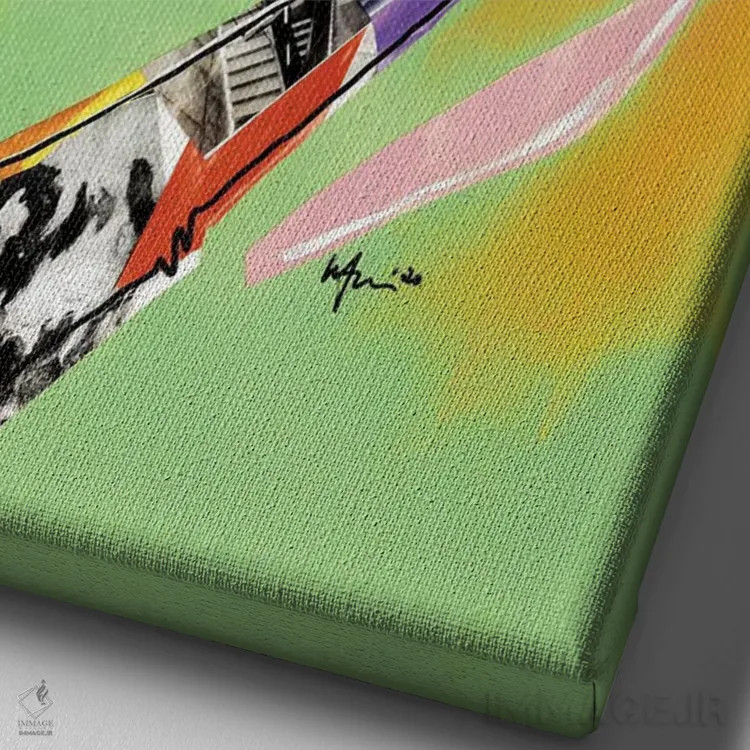 تابلو دکوراتیو کلاژ پاپیون صورتی اثر الی عظیزیان - نمای نزدیک بافت بوم