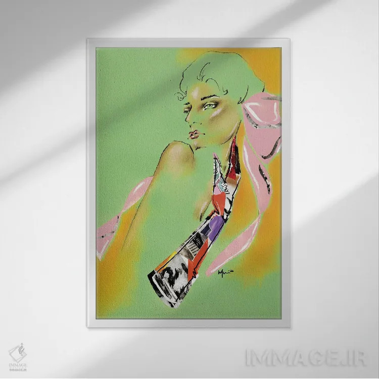 تابلو دکوراتیو کلاژ پاپیون صورتی اثر الی عظیزیان - نمای قابدار سفید