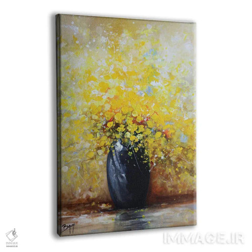 تابلو مدرن دسته گل زرد با گلدان سیاه اثر اریک برونی - نمای پرسپکتیو محصول