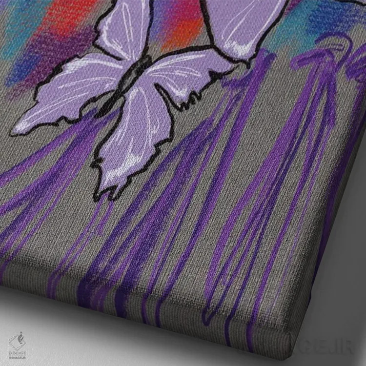 تابلو دکوراتیو پر زدن اسطوخودوس اثر الی عظیزیان - نمای نزدیک بافت بوم