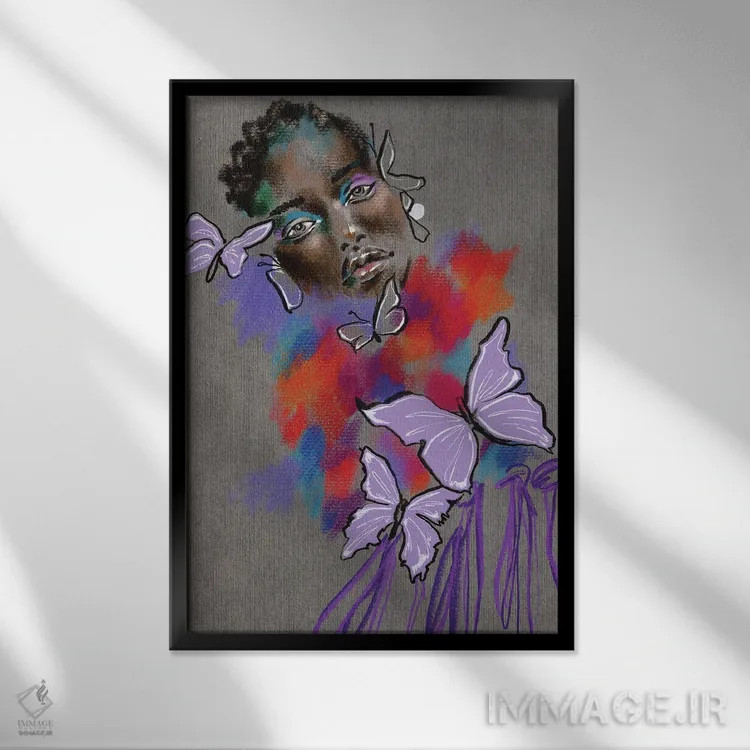 تابلو دکوراتیو پر زدن اسطوخودوس اثر الی عظیزیان - نمای قابدار مشکی