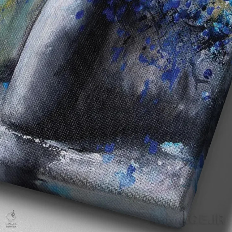 تابلو مدرن گل های آبی اثر اریک برونی - نمای نزدیک بافت بوم