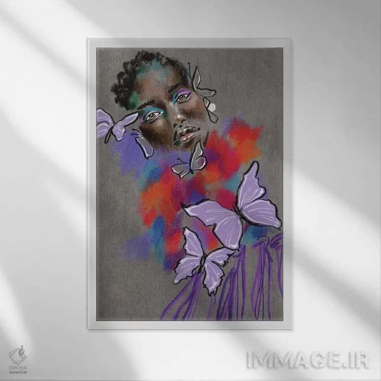 تابلو دکوراتیو پر زدن اسطوخودوس اثر الی عظیزیان - نمای قابدار سفید