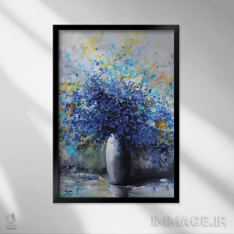 تابلو مدرن گل های آبی اثر اریک برونی - نمای قابدار مشکی