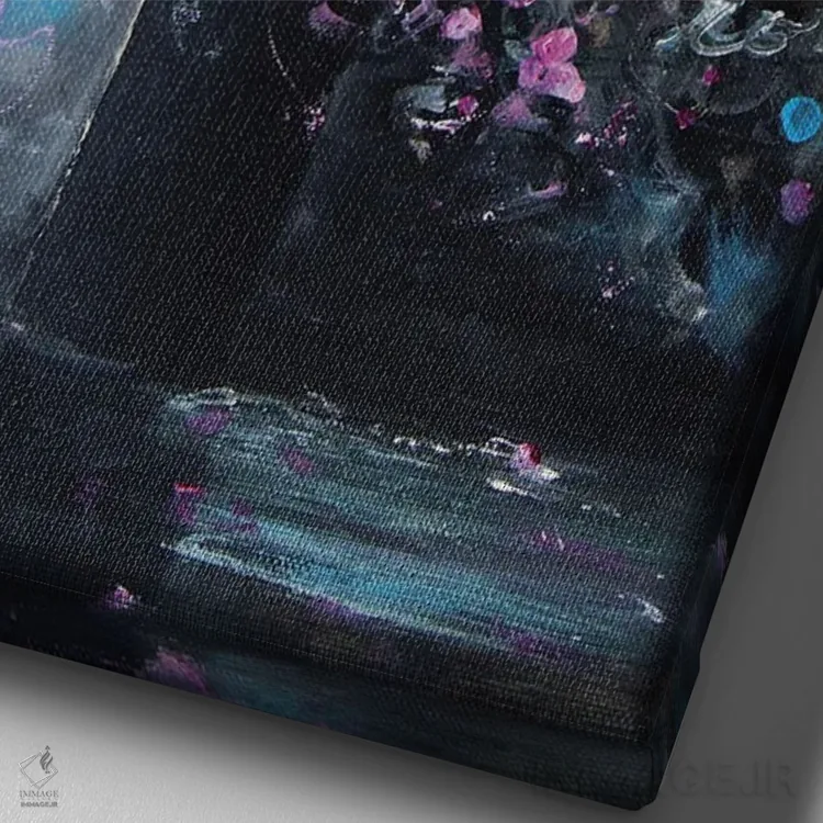 تابلو مدرن رزهای گلدان سیاه اثر اریک برونی - نمای نزدیک بافت بوم