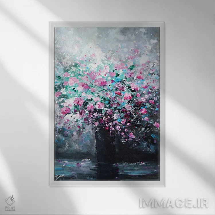 تابلو مدرن رزهای گلدان سیاه اثر اریک برونی - نمای قابدار سفید