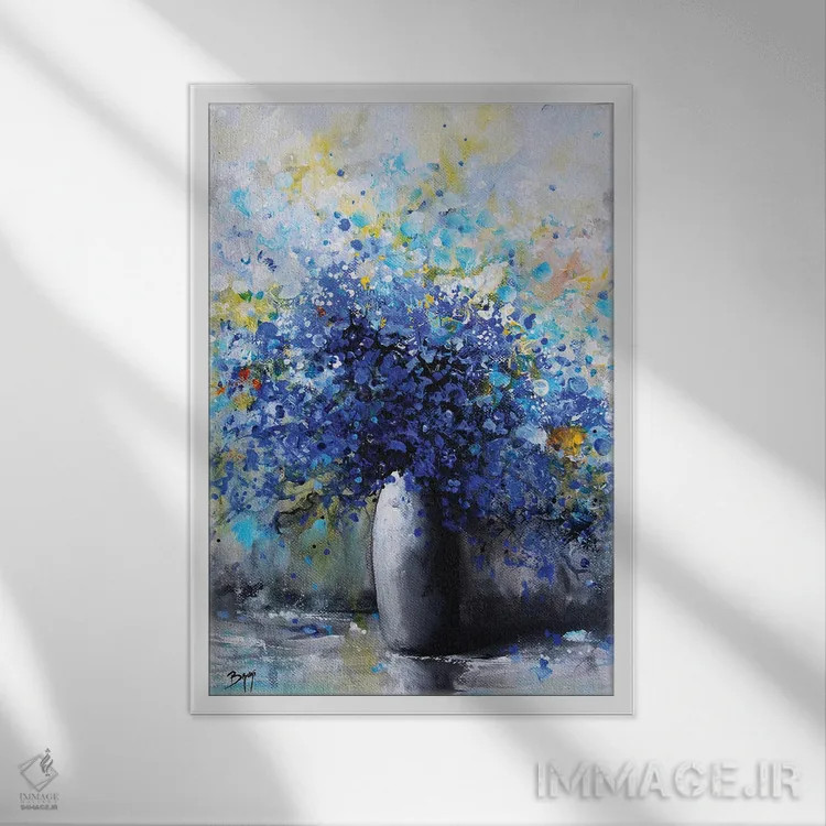 تابلو مدرن گل های آبی اثر اریک برونی - نمای قابدار سفید