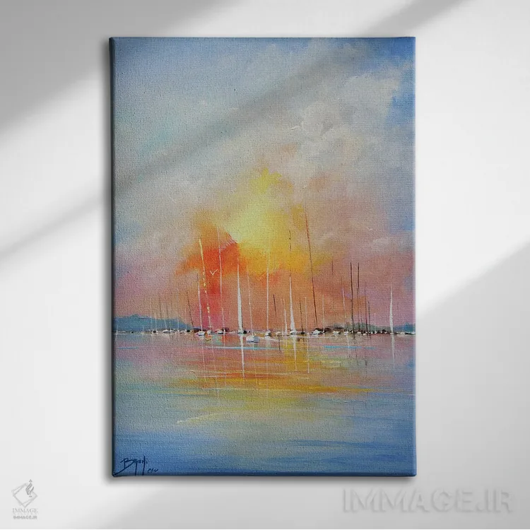 تابلو انتزاعی آسمان دریده بر فراز دریا اثر اریک برونی - نمای روبهرو روی دیوار