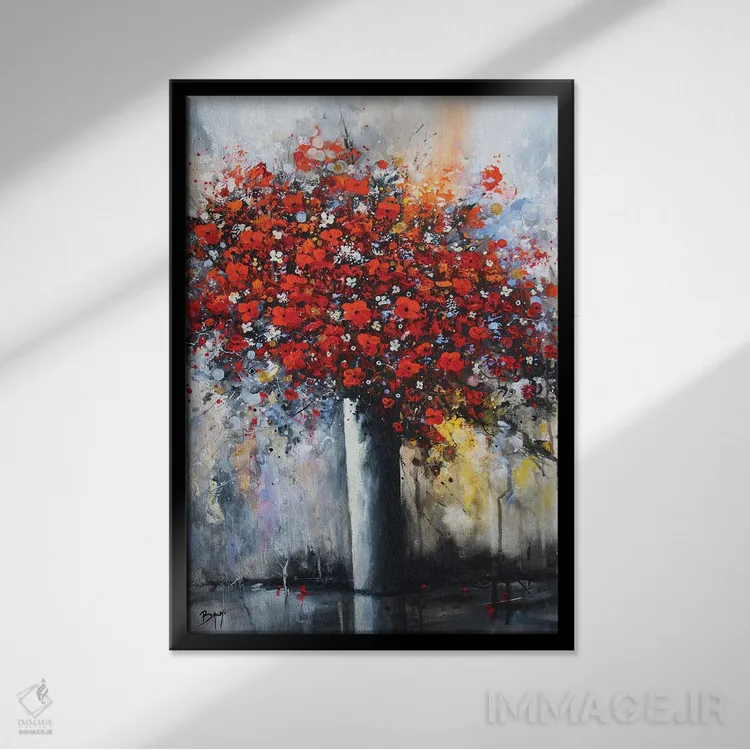 تابلو مدرن دسته گل گل های قرمز اثر اریک برونی - نمای قابدار مشکی