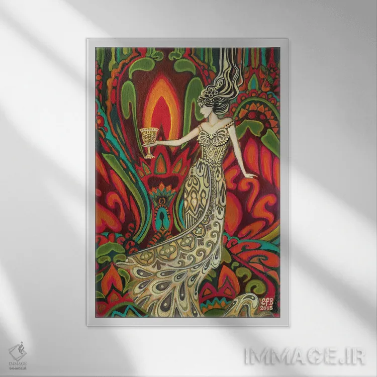 تابلو دکوراتیو ملکه جام ها اثر امیلی بالیوت - نمای قابدار سفید