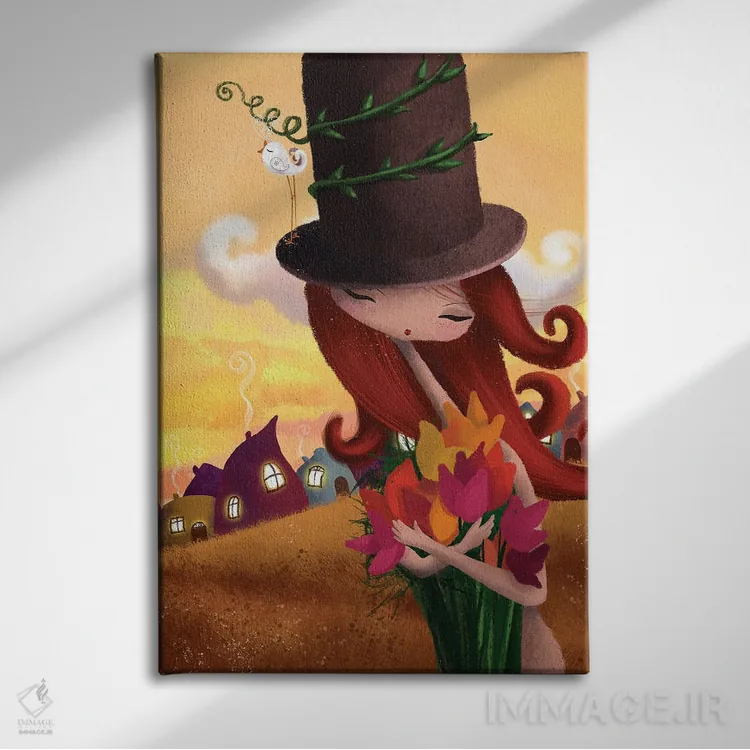 تابلو دکوراتیو غروب تابستان اثر الی بیک زاده - نمای روبهرو روی دیوار