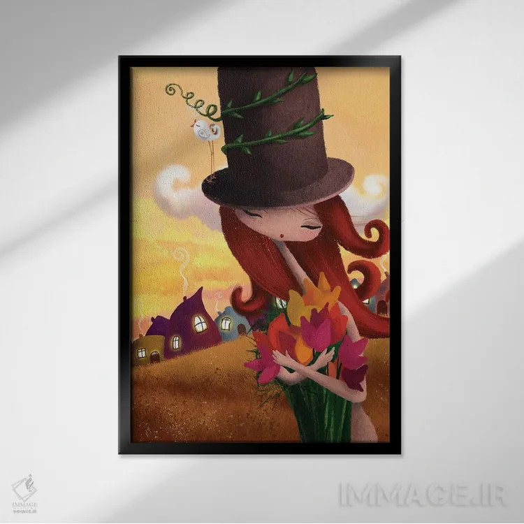 تابلو دکوراتیو غروب تابستان اثر الی بیک زاده - نمای قابدار مشکی