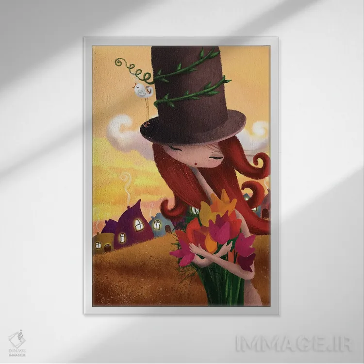 تابلو دکوراتیو غروب تابستان اثر الی بیک زاده - نمای قابدار سفید