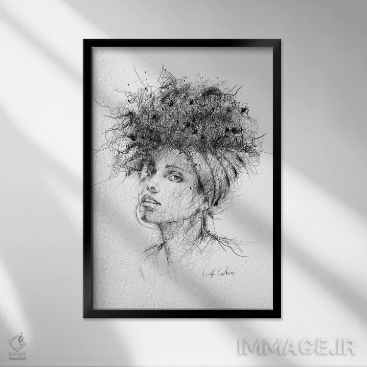 تابلو دکوراتیو آلیشیا کیز اثر ریک سنتنو - نمای قابدار مشکی