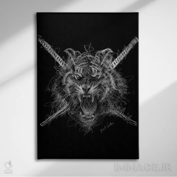 تابلو دکوراتیو ببر سامورایی اثر ریک سنتنو - نمای روبهرو روی دیوار