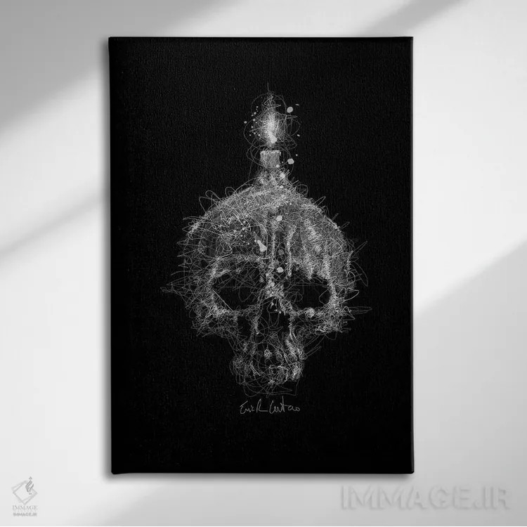 تابلو دکوراتیو شمع جمجمه ای اثر ریک سنتنو - نمای روبهرو روی دیوار