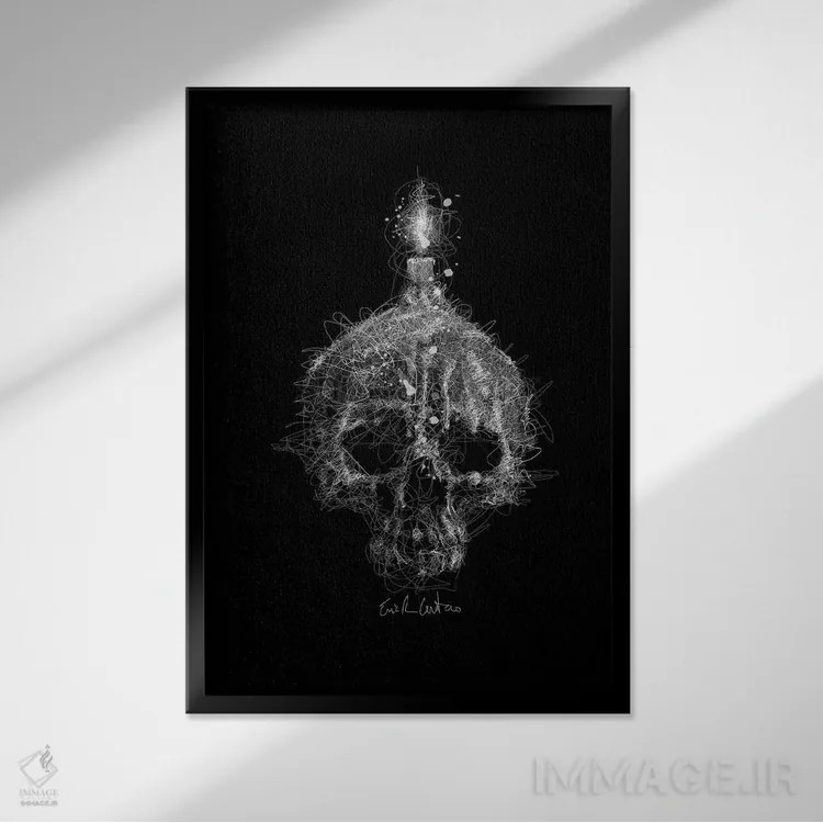 تابلو دکوراتیو شمع جمجمه ای اثر ریک سنتنو - نمای قابدار مشکی