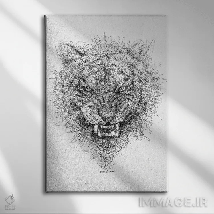 تابلو دکوراتیو نگاه ببر اثر ریک سنتنو - نمای روبهرو روی دیوار