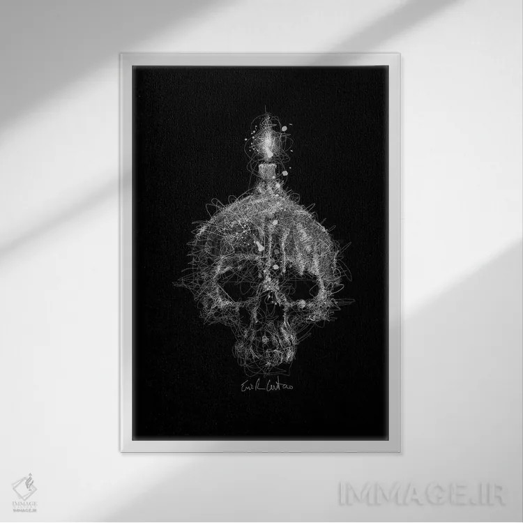 تابلو دکوراتیو شمع جمجمه ای اثر ریک سنتنو - نمای قابدار سفید