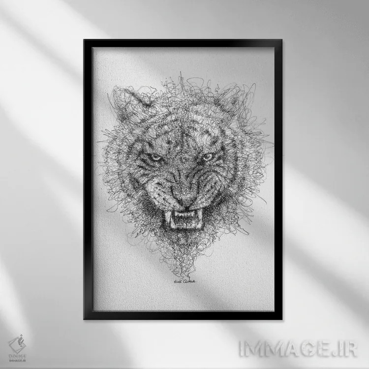 تابلو دکوراتیو نگاه ببر اثر ریک سنتنو - نمای قابدار مشکی