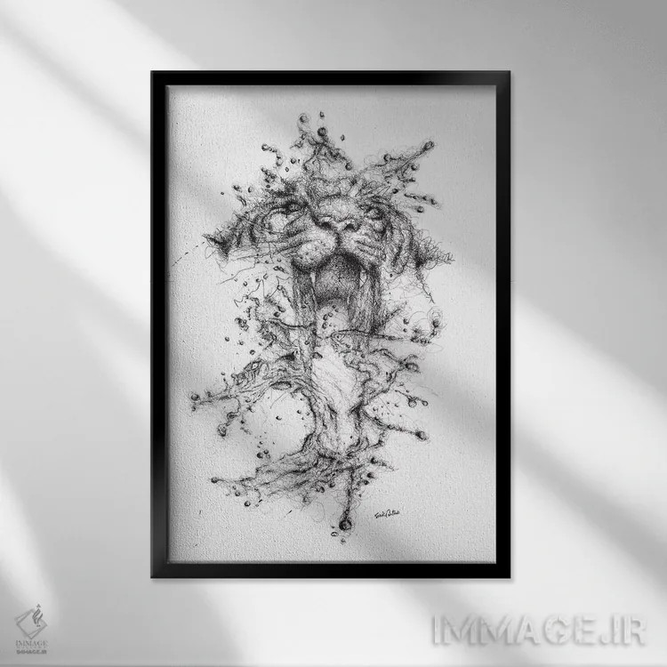 تابلو دکوراتیو ببر آبی اثر ریک سنتنو - نمای قابدار مشکی