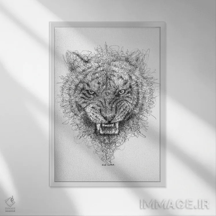 تابلو دکوراتیو نگاه ببر اثر ریک سنتنو - نمای قابدار سفید