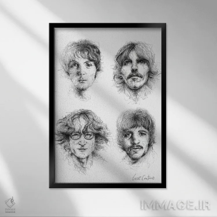 تابلو دکوراتیو بیتلز اثر ریک سنتنو - نمای قابدار مشکی