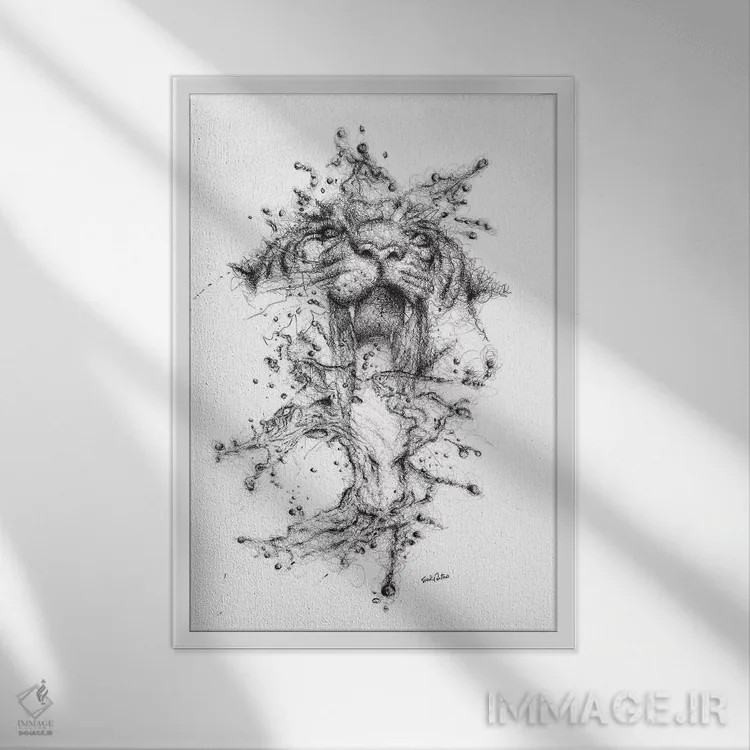 تابلو دکوراتیو ببر آبی اثر ریک سنتنو - نمای قابدار سفید