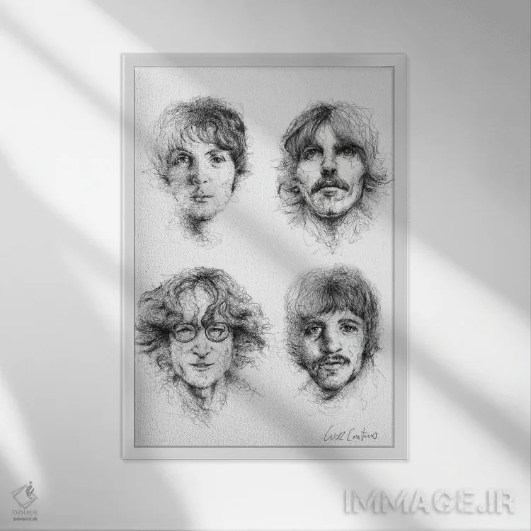 تابلو دکوراتیو بیتلز اثر ریک سنتنو - نمای قابدار سفید