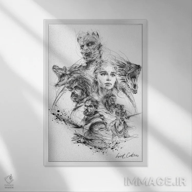 تابلو دکوراتیو گیم آو ترونز اثر ریک سنتنو - نمای قابدار سفید