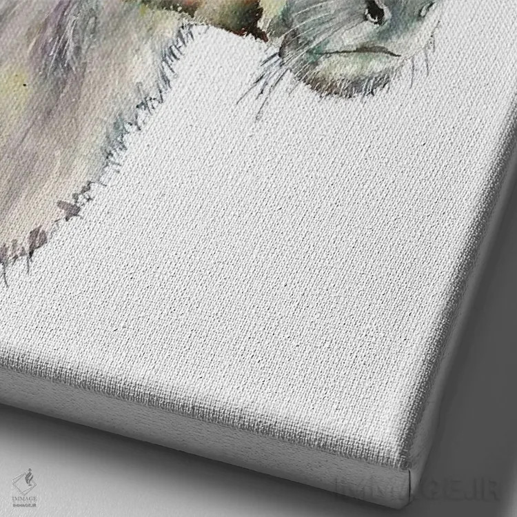 تابلو دکوراتیو گوزن شمالی روی زمینه سفید اثر اما کاترین دبس - نمای نزدیک بافت بوم