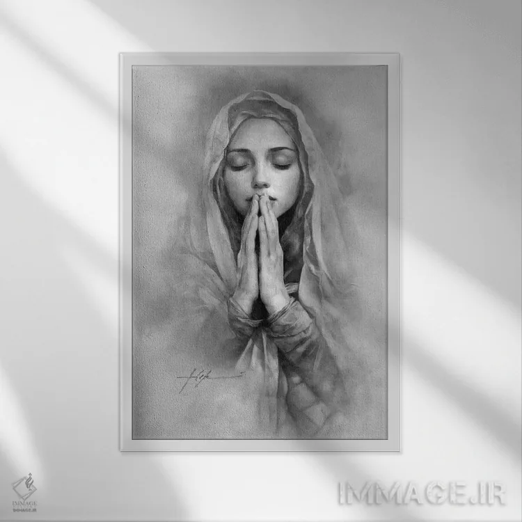 تابلو دکوراتیو مریم در حال دعا کردن اثر جف اچواریا - نمای قابدار سفید