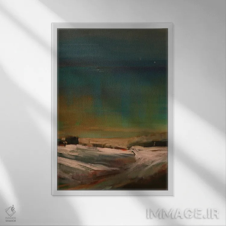 تابلو انتزاعی چشم انداز صخره اثر اددی باربینی - نمای قابدار سفید