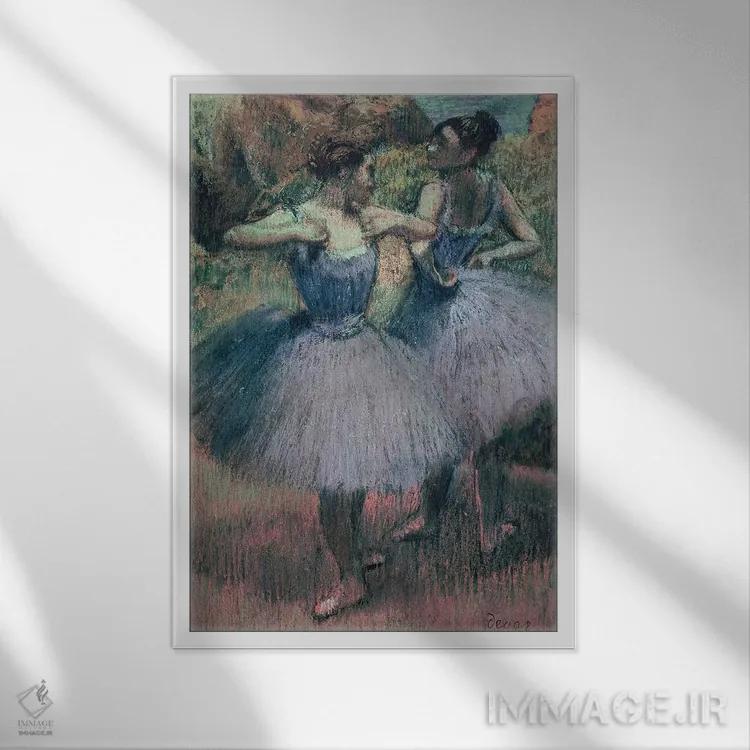 تابلو کلاسیک رقصندگان در لباس ارغوانی اثر ادگار دگا - نمای قابدار سفید