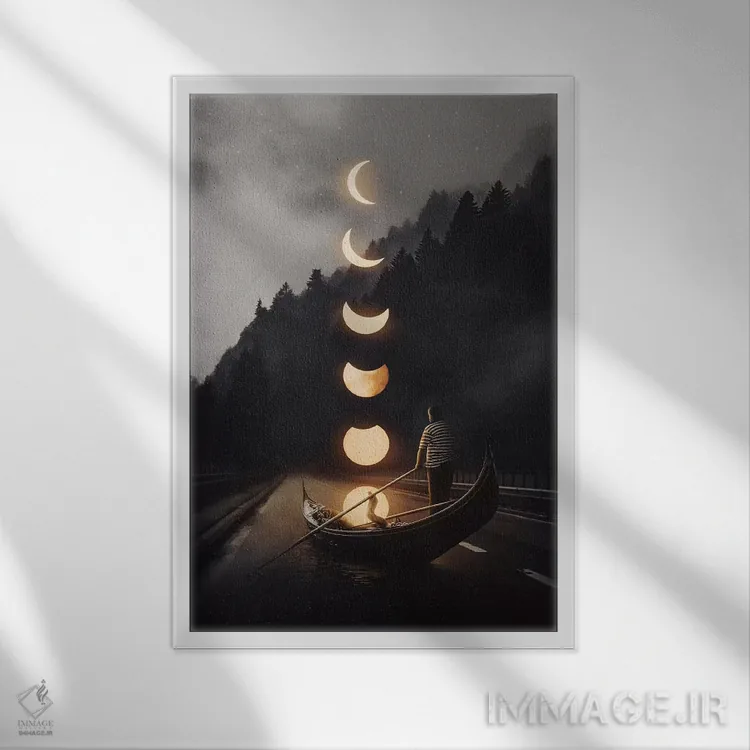 تابلو دکوراتیو سواری ماه ۲۴ اثر انکل دیکا - نمای قابدار سفید