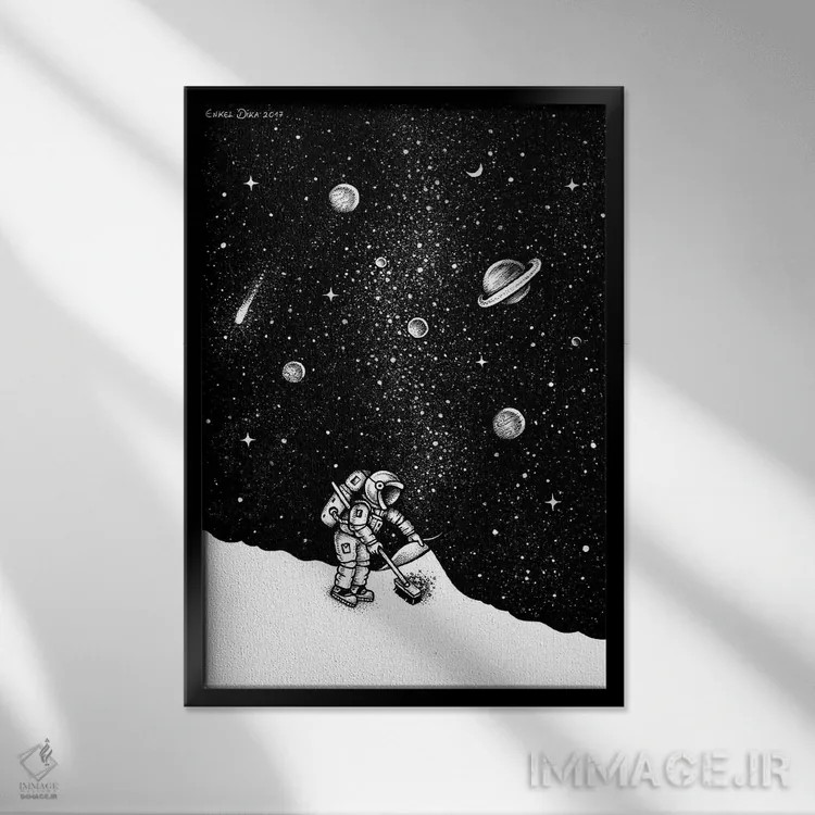 تابلو دکوراتیو گرد و غبار فضایی اثر انکل دیکا - نمای قابدار مشکی