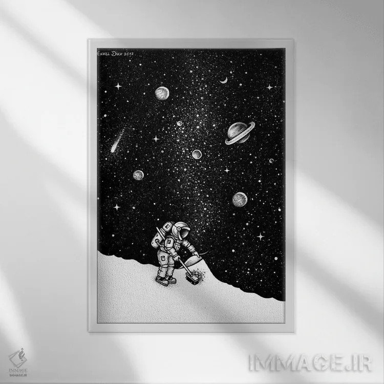 تابلو دکوراتیو گرد و غبار فضایی اثر انکل دیکا - نمای قابدار سفید