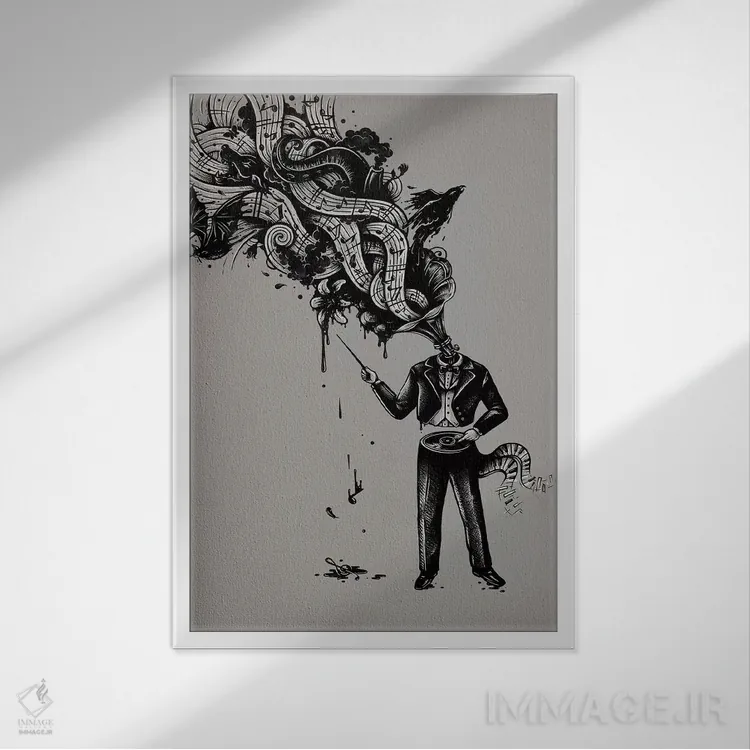 تابلو دکوراتیو آشوب صداها اثر انکل دیکا - نمای قابدار سفید