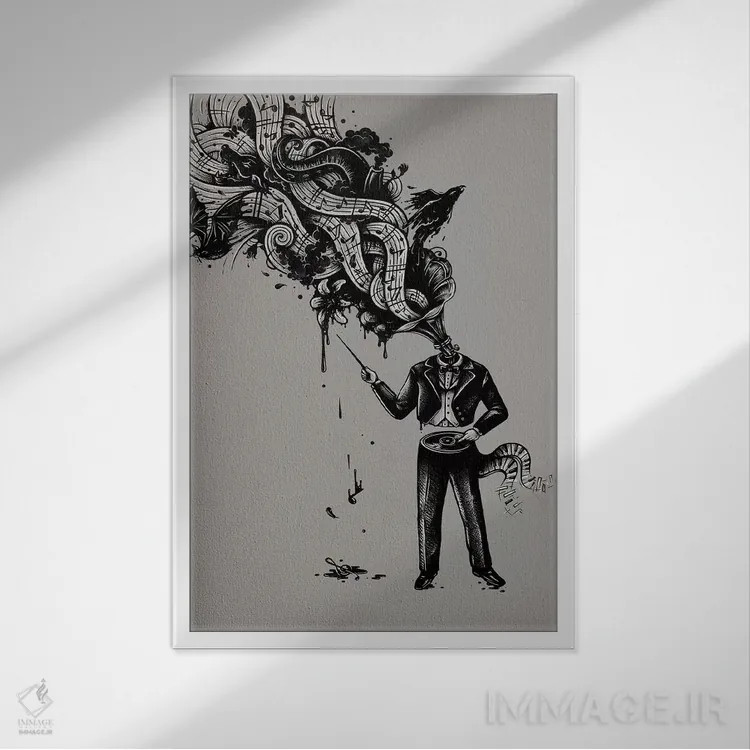 تابلو دکوراتیو آشوب صداها اثر انکل دیکا - نمای قابدار سفید