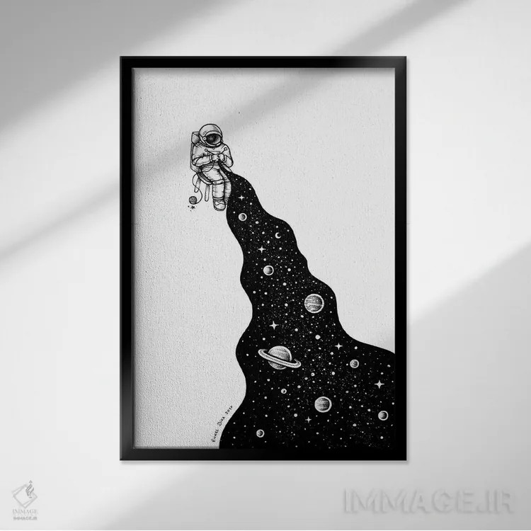 تابلو دکوراتیو جهان در هم تنیده است اثر انکل دیکا - نمای قابدار مشکی