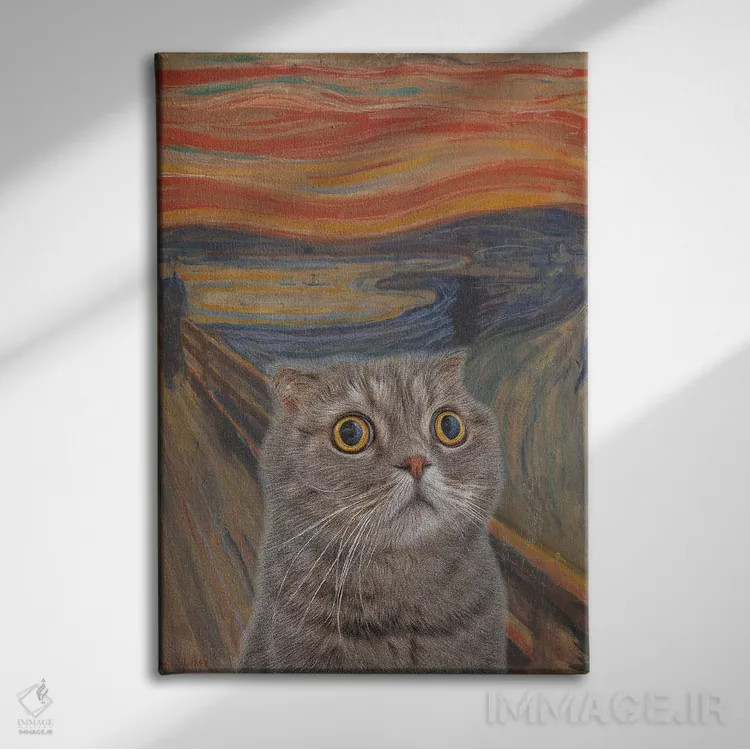تابلو دکوراتیو فریاد گربه ۱ اثر آرت اله - نمای روبهرو روی دیوار