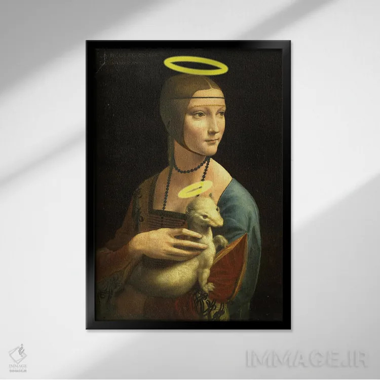 تابلو دکوراتیو بانویی با هرمین مقدس اثر آرت اله - نمای قابدار مشکی