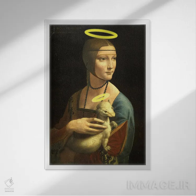 تابلو دکوراتیو بانویی با هرمین مقدس اثر آرت اله - نمای قابدار سفید