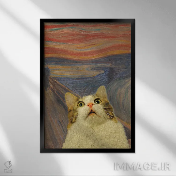 تابلو دکوراتیو فریاد گربه ۲ اثر آرت اله - نمای قابدار مشکی