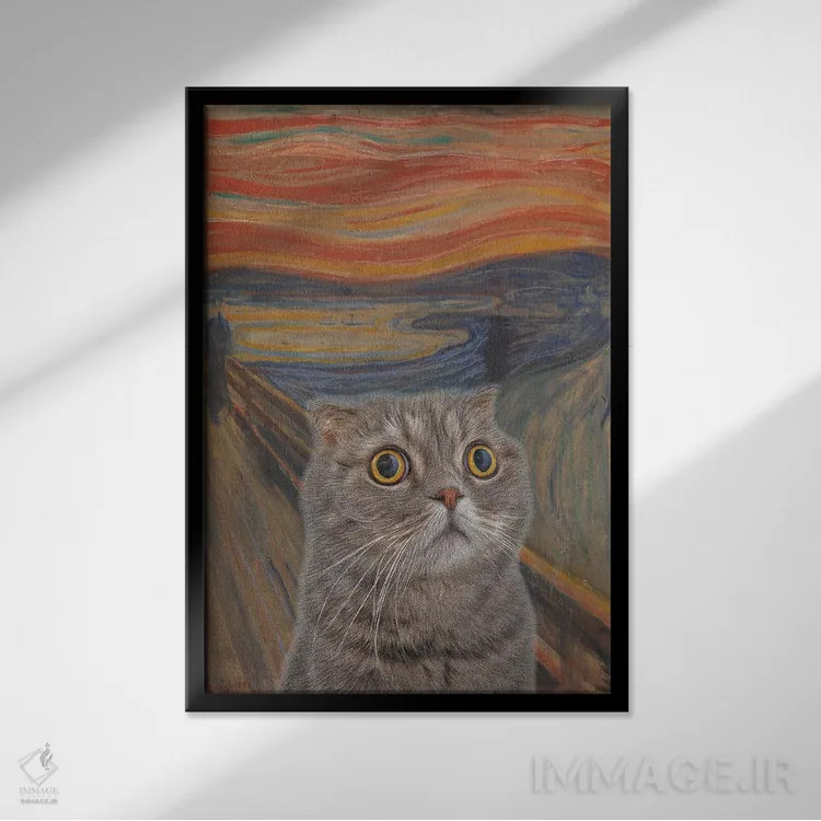 تابلو دکوراتیو فریاد گربه ۱ اثر آرت اله - نمای قابدار مشکی