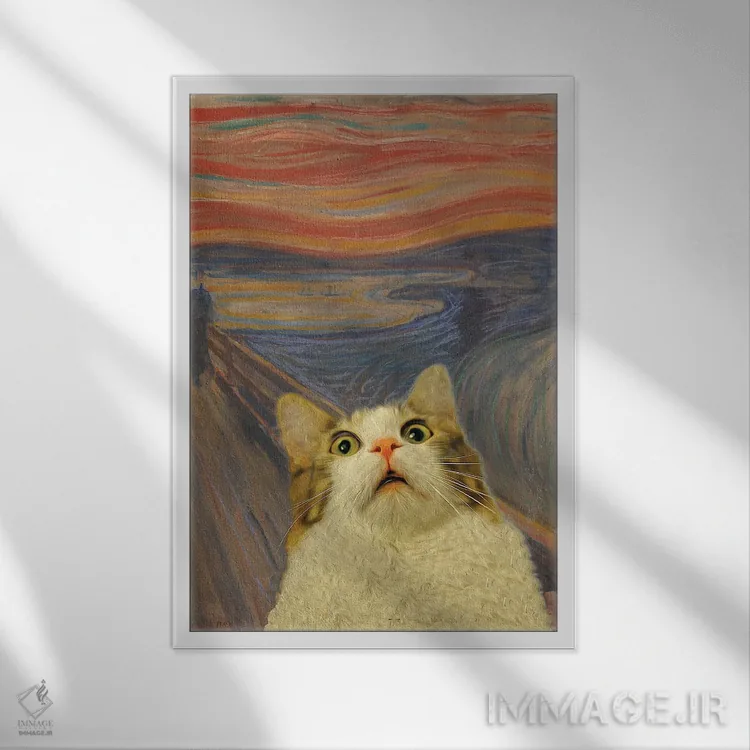 تابلو دکوراتیو فریاد گربه ۲ اثر آرت اله - نمای قابدار سفید