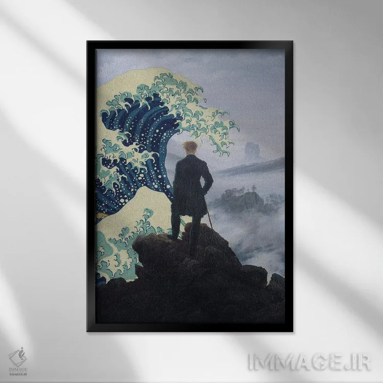 تابلو دکوراتیو مرد و دریا اثر آرت اله - نمای قابدار مشکی