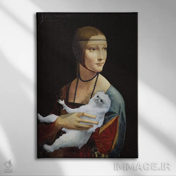 تابلو دکوراتیو بانویی با راهب اثر آرت اله - نمای روبهرو روی دیوار