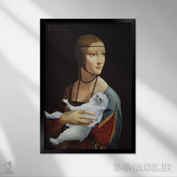 تابلو دکوراتیو بانویی با راهب اثر آرت اله - نمای قابدار مشکی